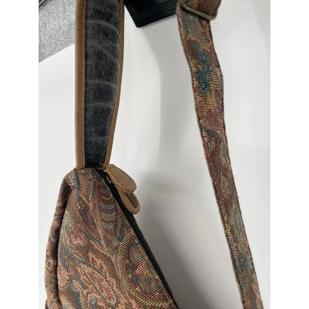 LL Bean Vintage‎ Tapestry Leather Trim Sling Backpack
